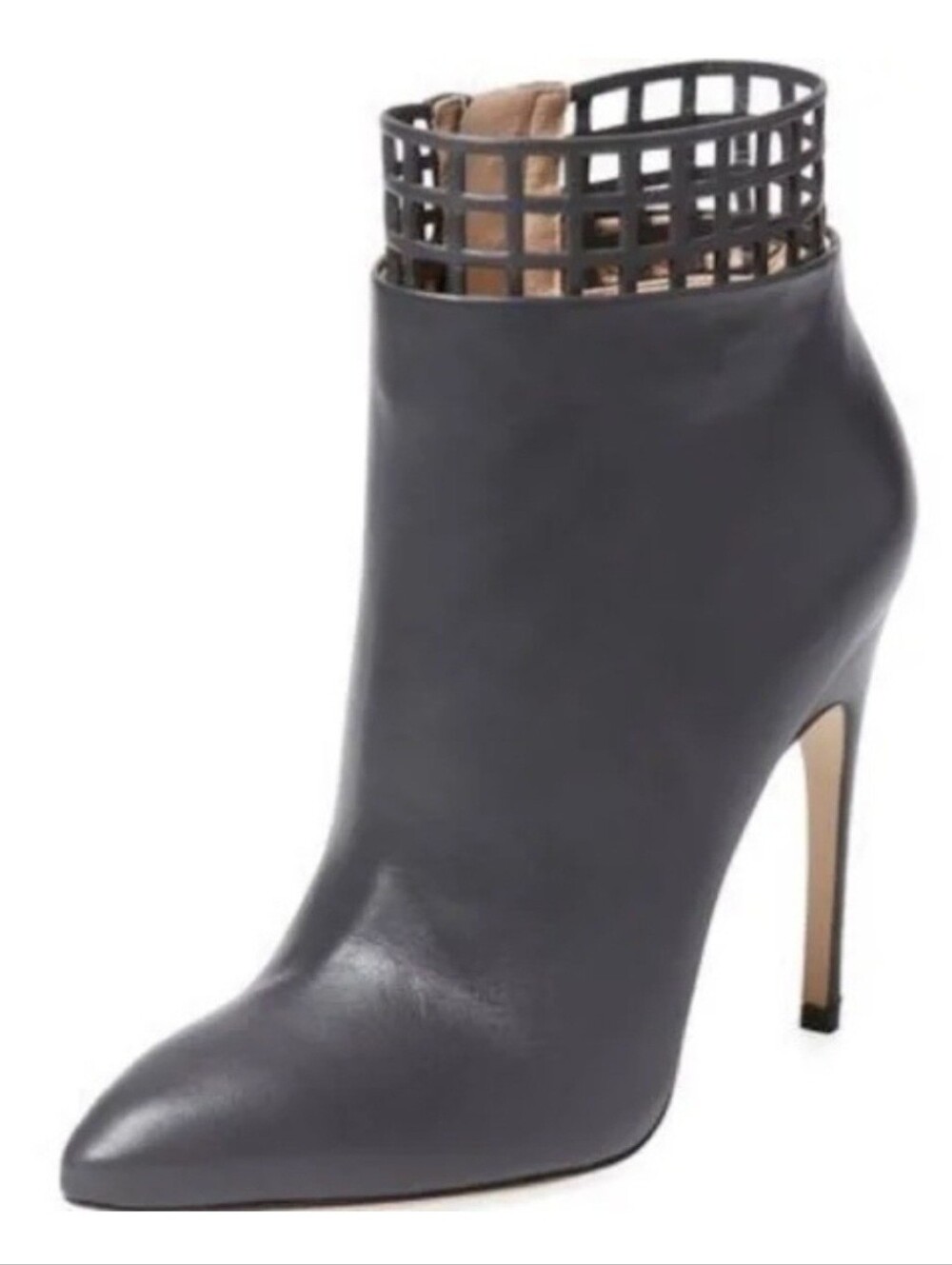 Sergio Rossi Black Leather Pointed Ankle Booties with Lattice Cuff